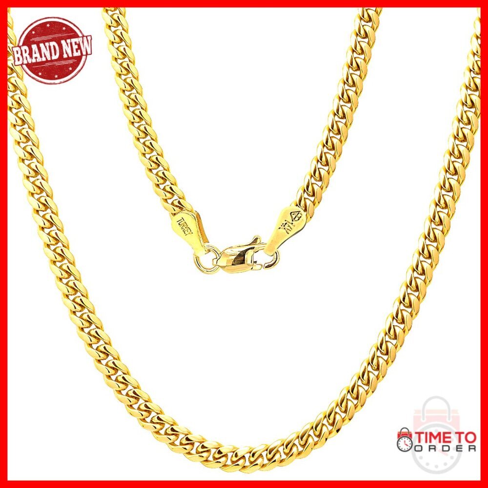 14K Gold Diamond Cut Cuban Chain Necklace with Lobster Clasp 16-24 Inch